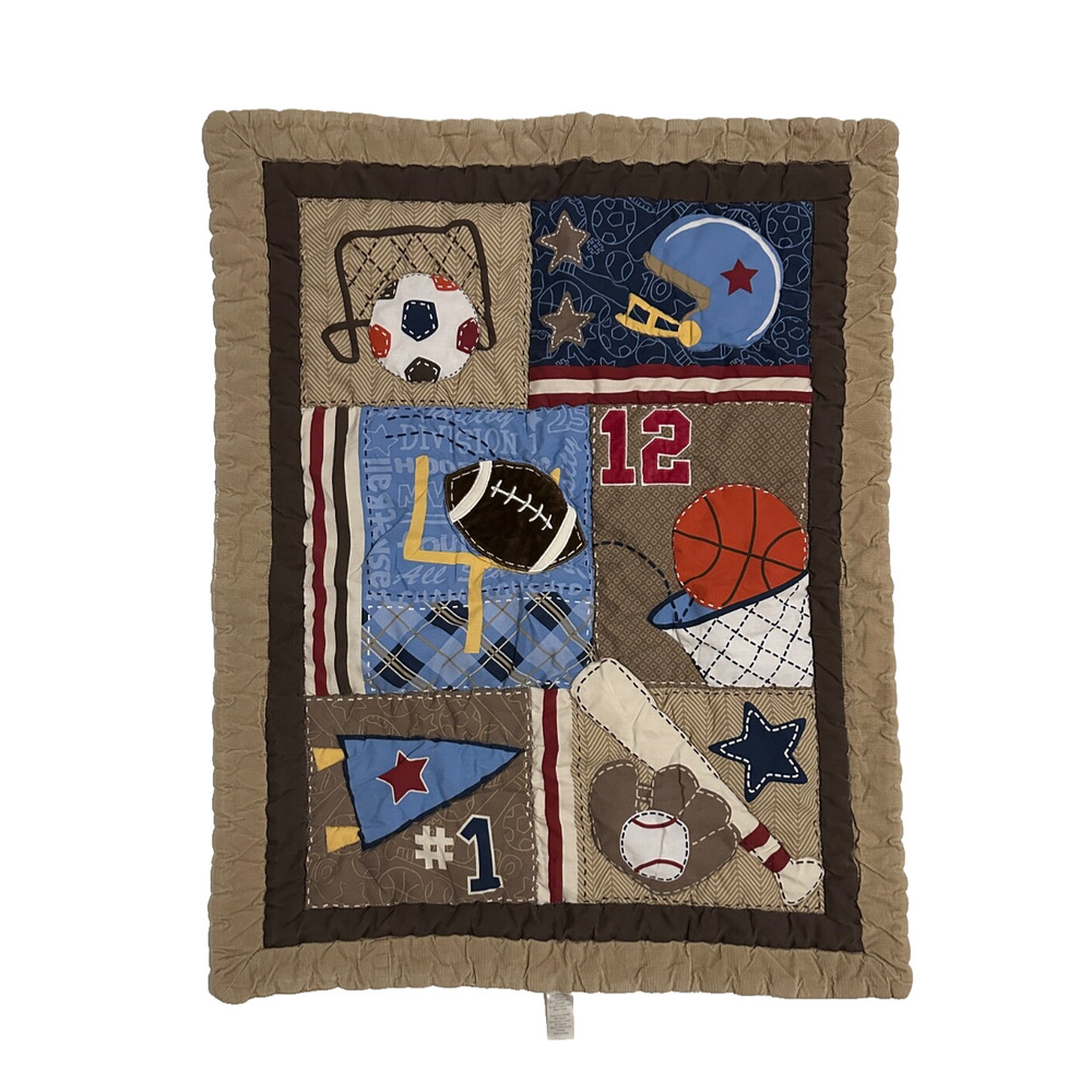Cribmate Sports Themed Baseball Soccer Basketball Brown Baby Blanket Quilt Kids